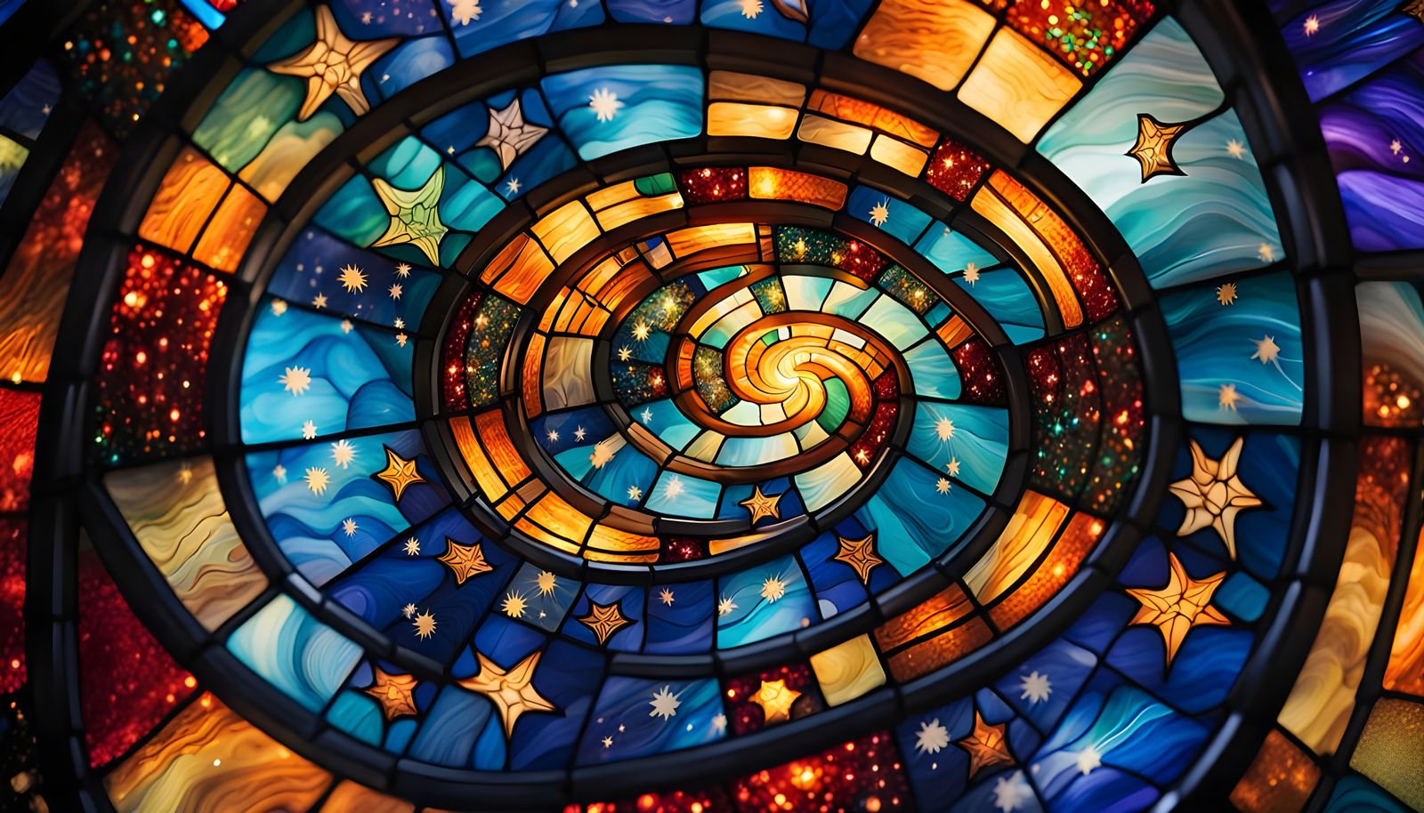 Stained Glass Art: Swirling Stars in Vortex