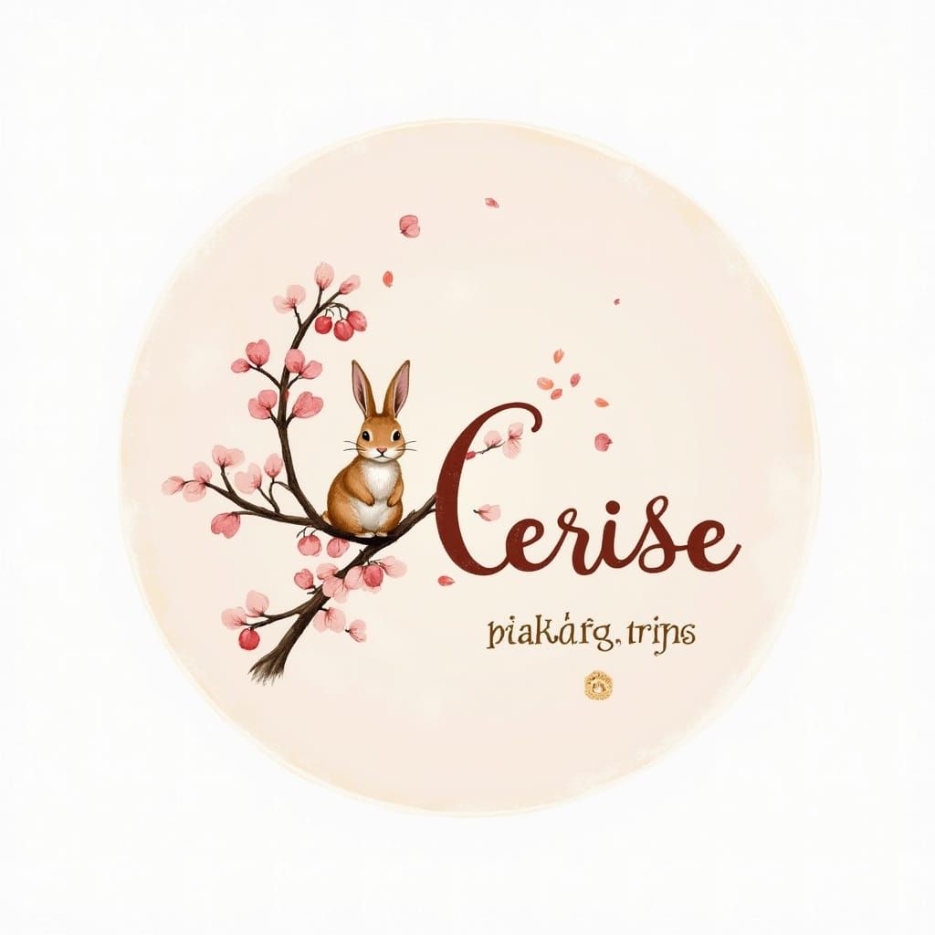 Whimsical Cherry Blossom Bakery Logo with Playful Rabbit Mas...