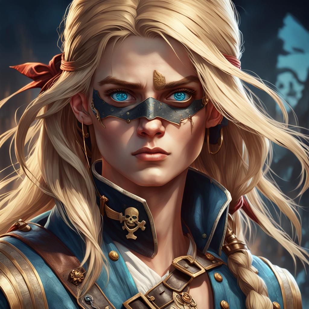 Blonde Pirate Captain Portrait in Hyperdetailed Digital Art