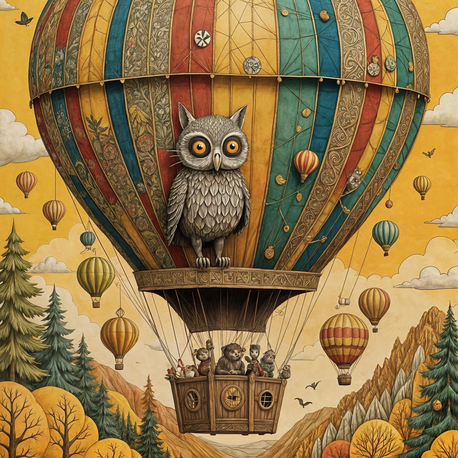 Joyful Woodland Creature in Hot Air Balloon