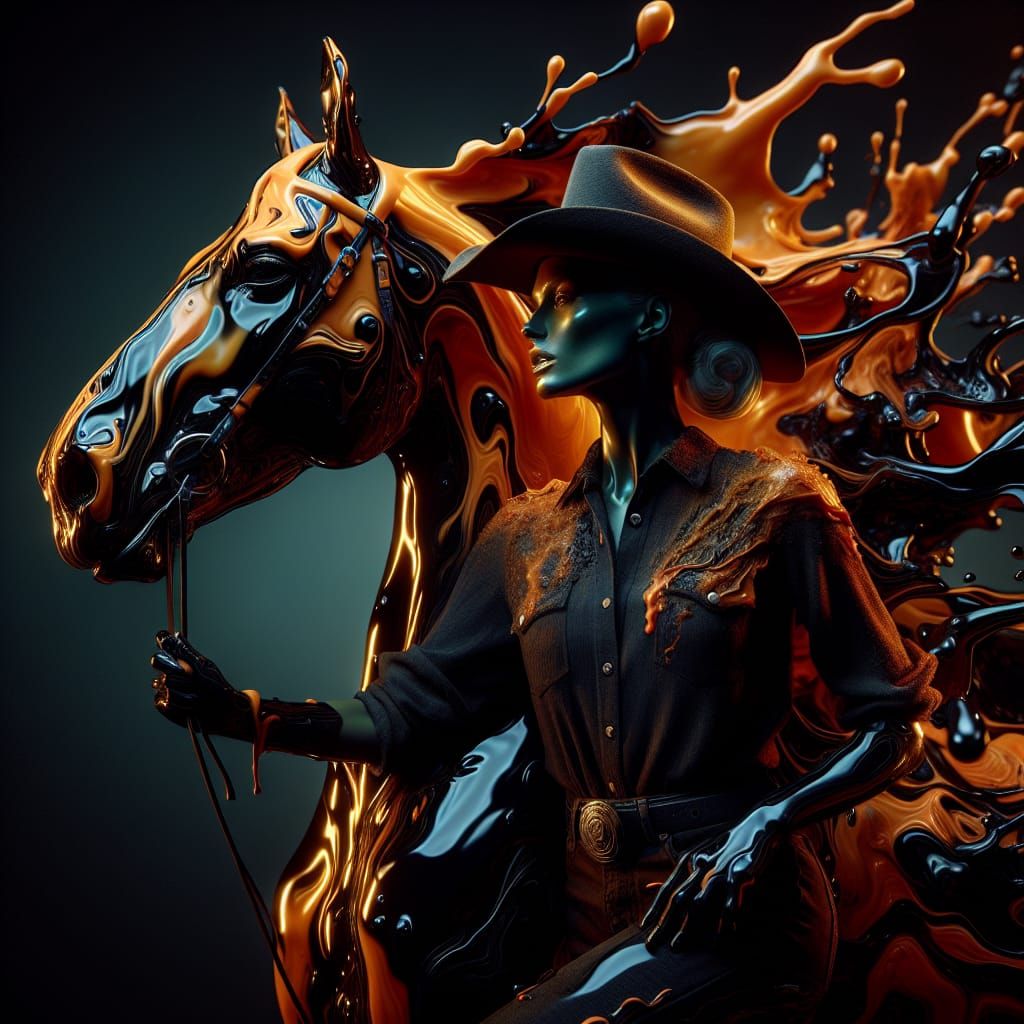 Glowing Woman Cowboy Horse Hybrid in CGI Style