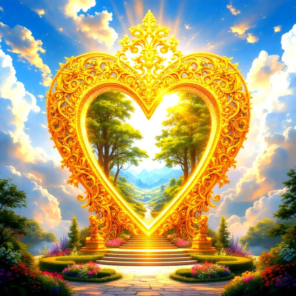 Golden Heart Portal in Angelic Landscape