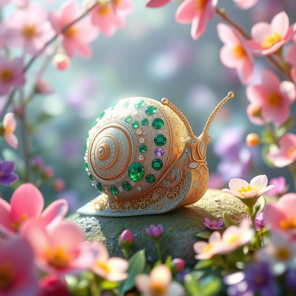 Jeweled Snail in Magic Garden, 3D Anime Art