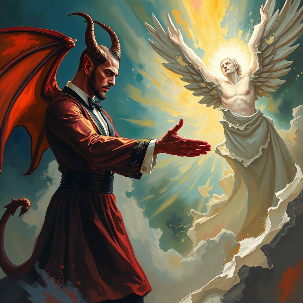 Devil Forgives God: Gouache Impressionist Masterpiece