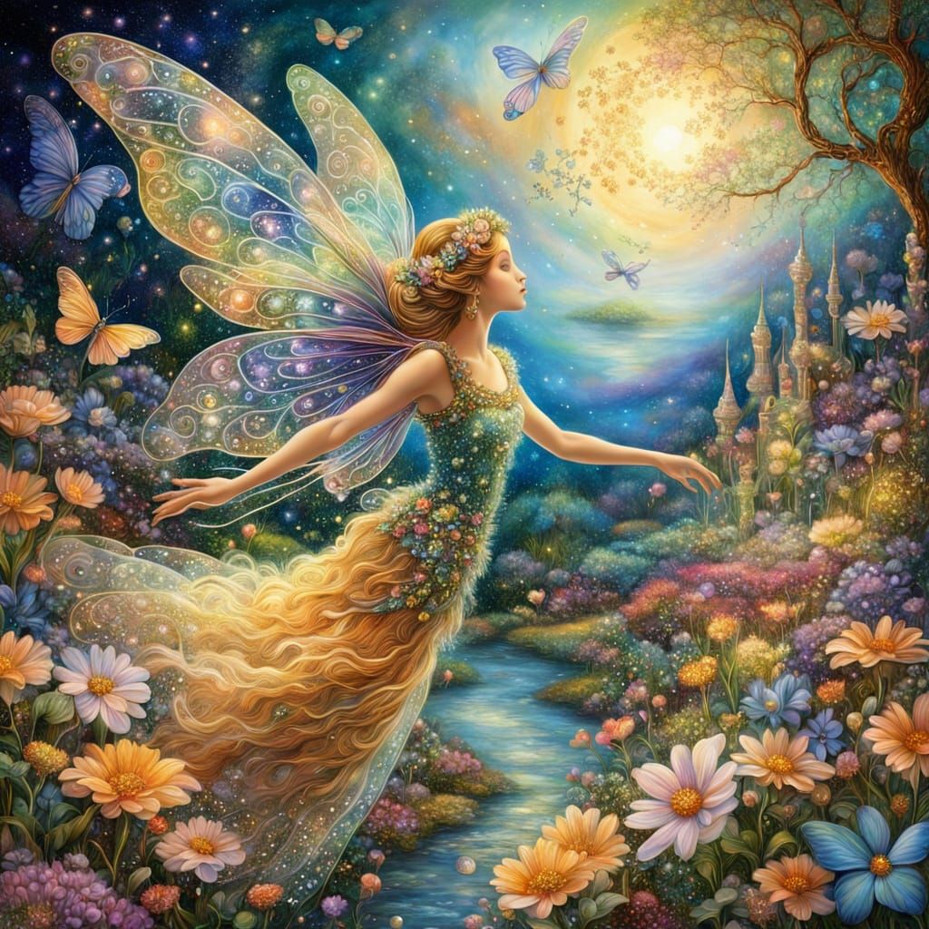 Fairy in Iridescent Garden in Whimsical Style