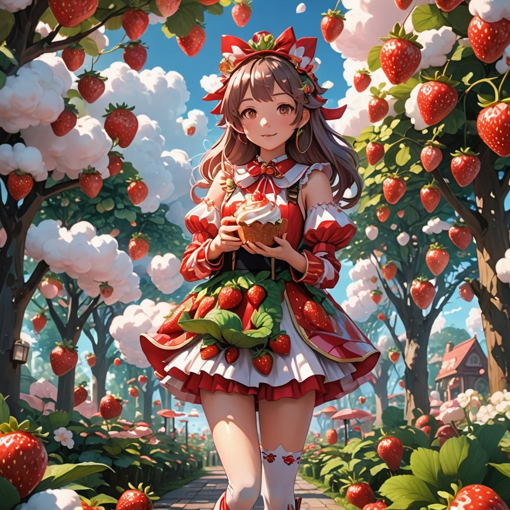 Strawberry Magical Girl in Anime Art Style