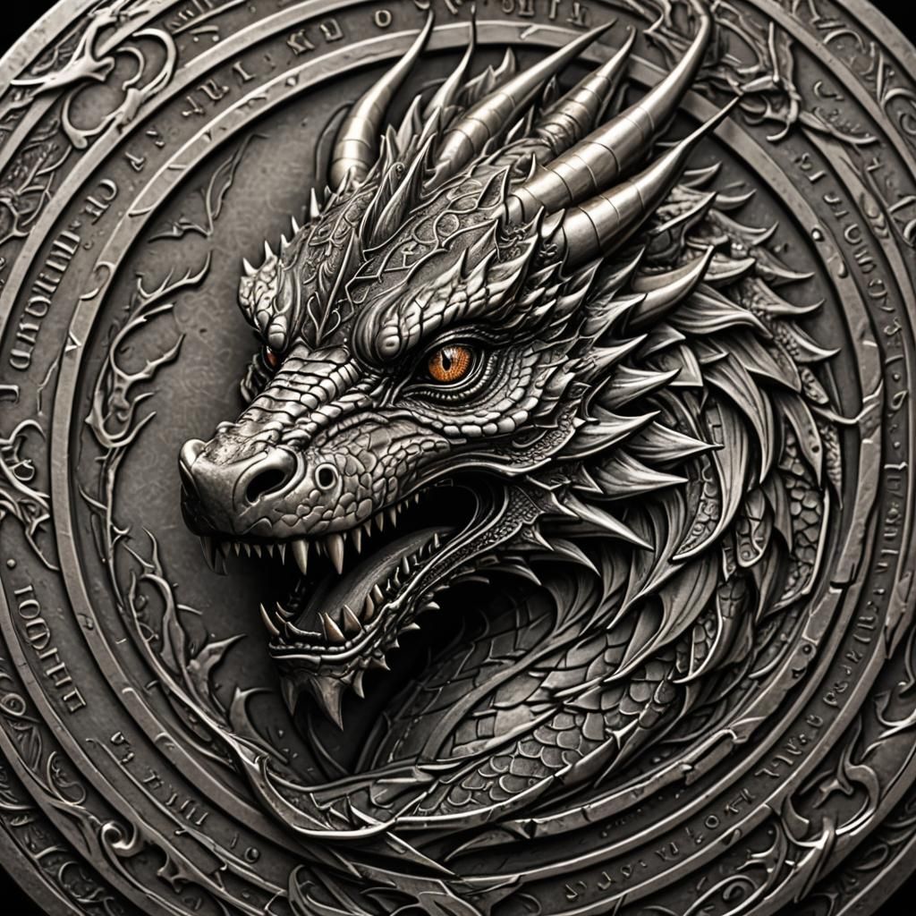 Fantasy Dragon Coin Face with Deep Engraving