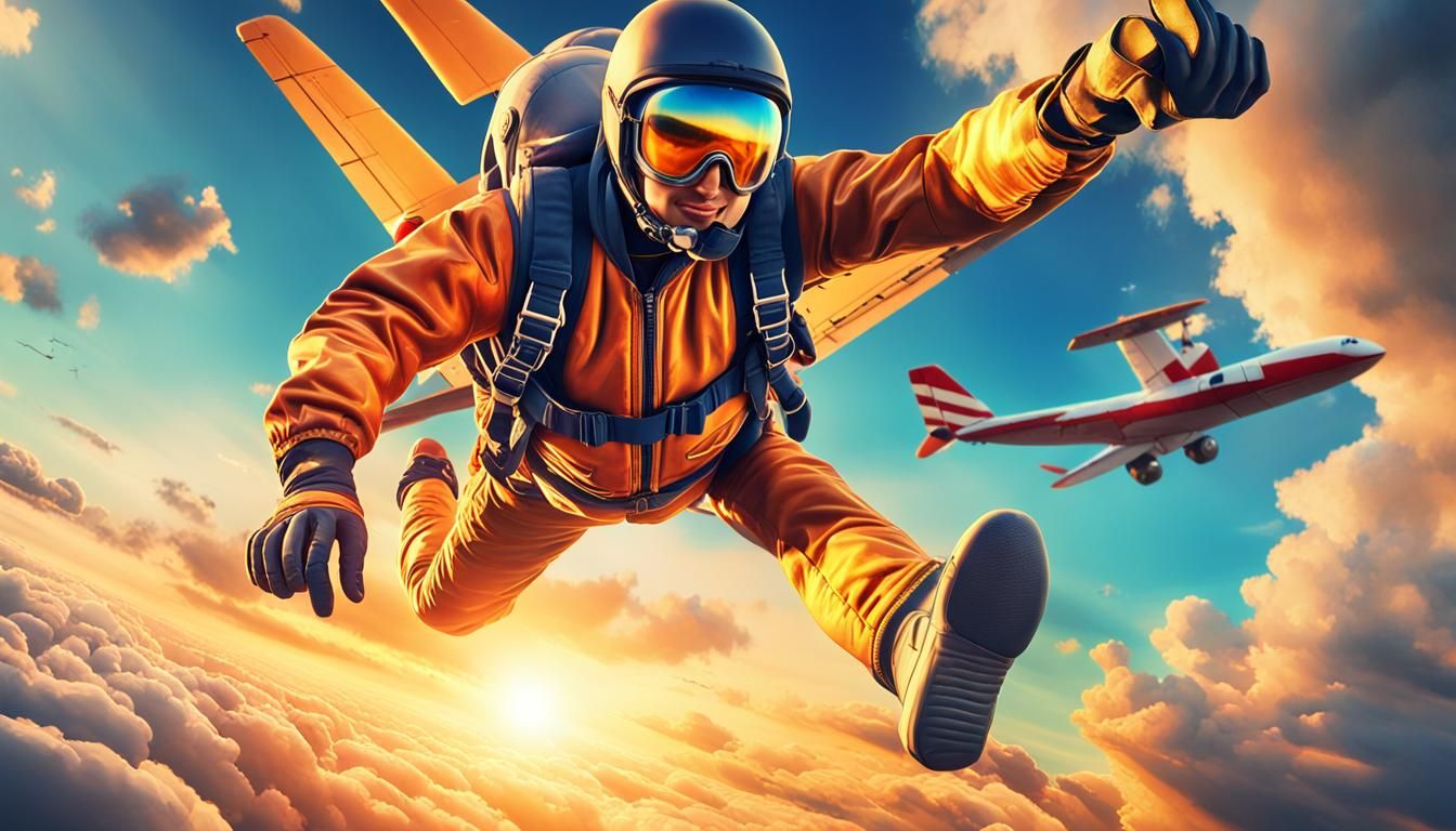 Skydiver's Leap: 3D Digital Art in Golden Light