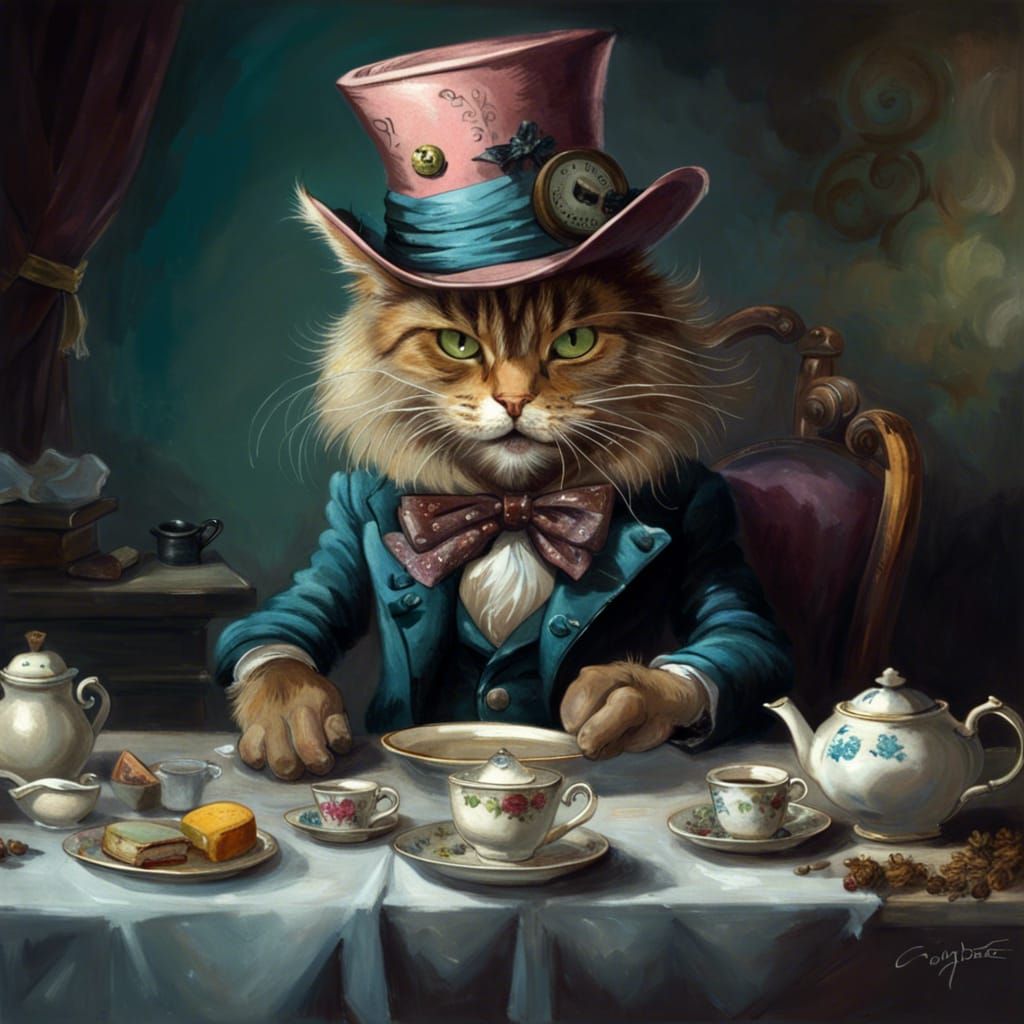 Mad Hatter Cat Ready for Tea Party