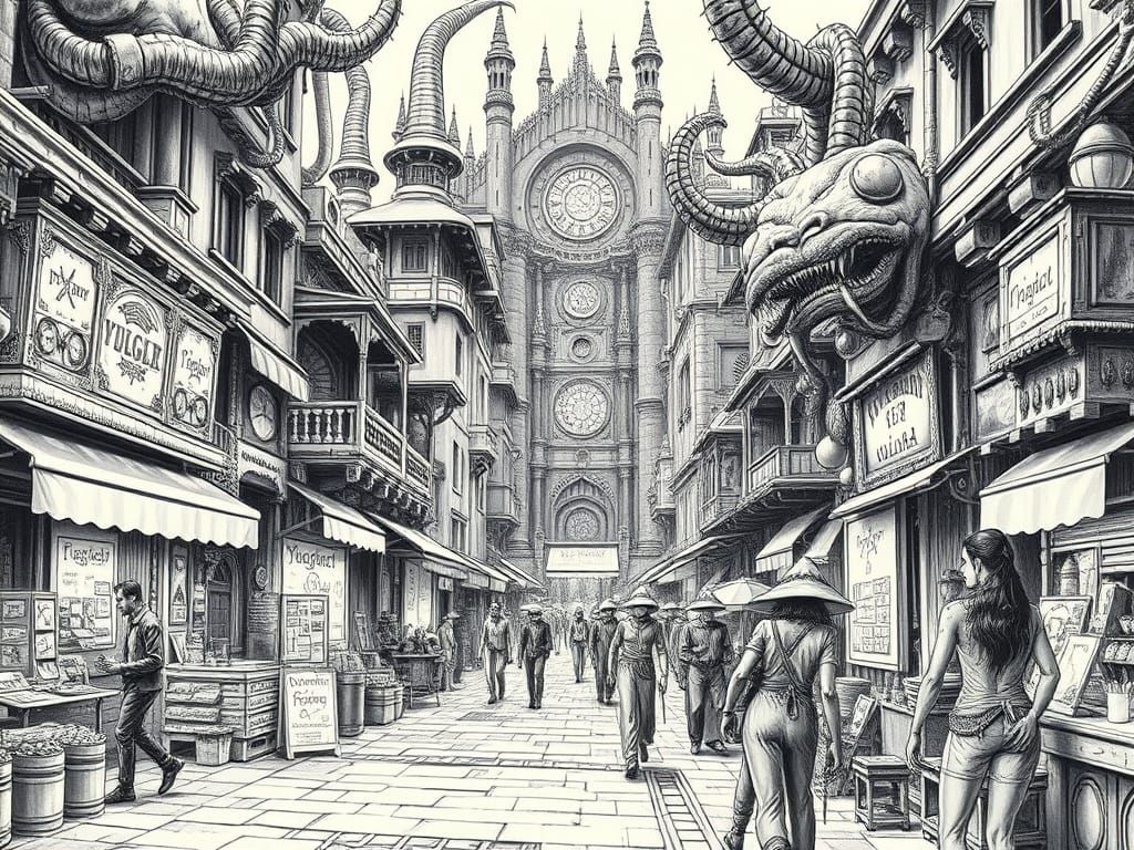 Ethereal Ancient Plaza in Monochrome Masterpiece Style