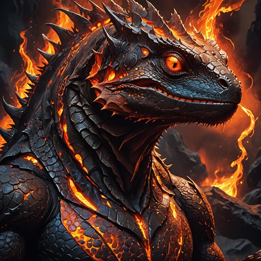 Fearsome Lava Lizard Hybrid with Molten Scales