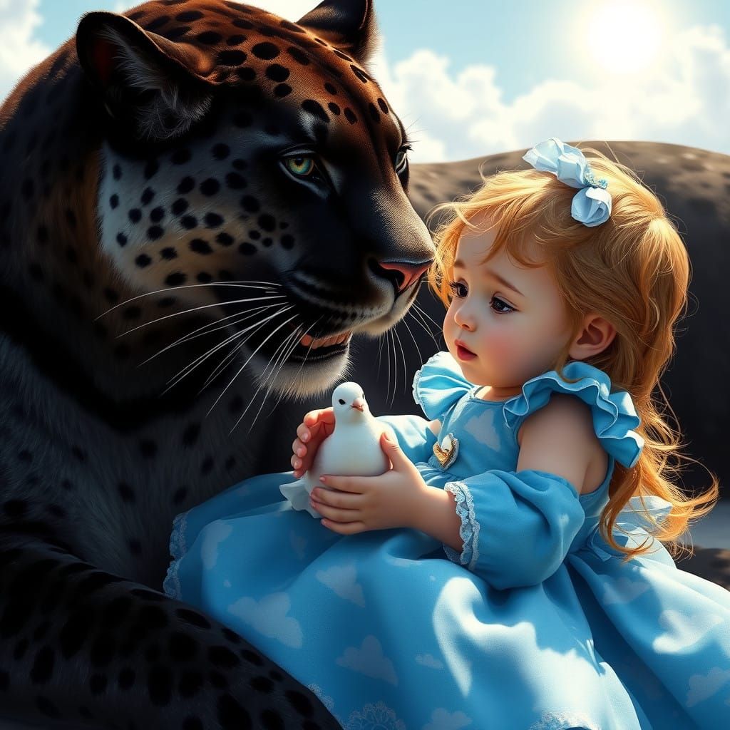 Gentle Black Panther Interacts with Cherubic Baby Girl in Wh...