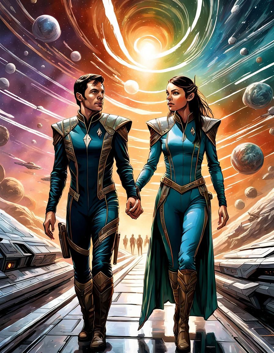 Elven Starfleet Officers on Alien Planet