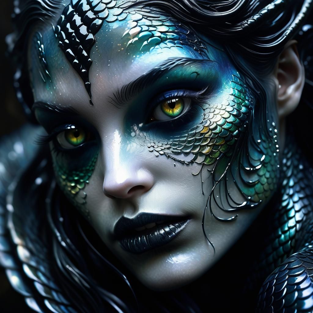 Vampiric Mermaid Portrait in Dark Fantasy Style