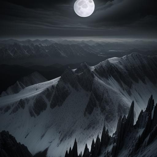Hyperrealistic Full Moon Over Mountain Peak