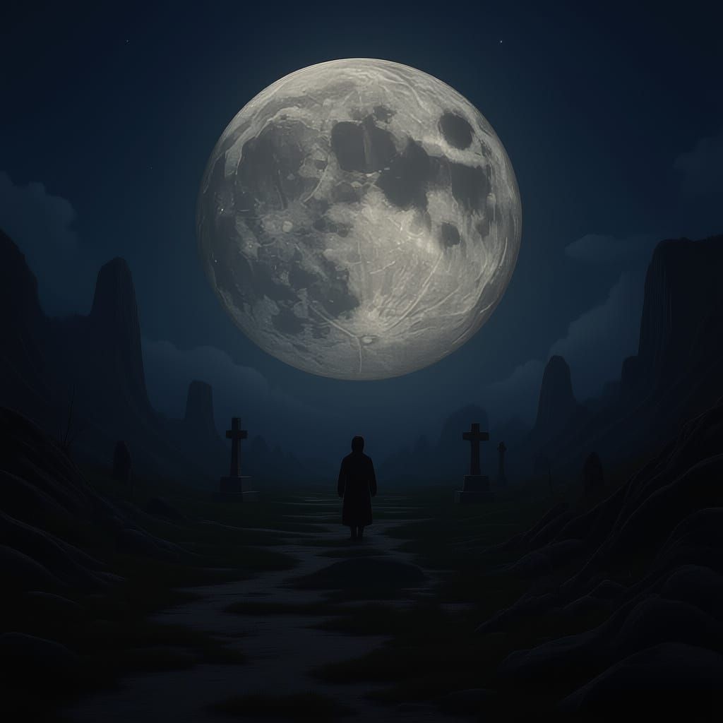 Crimson Moon in Foggy Atmosphere