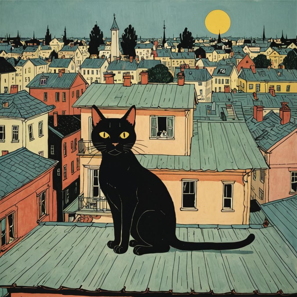 Black Cat on a Hot Tin Roof Illustration