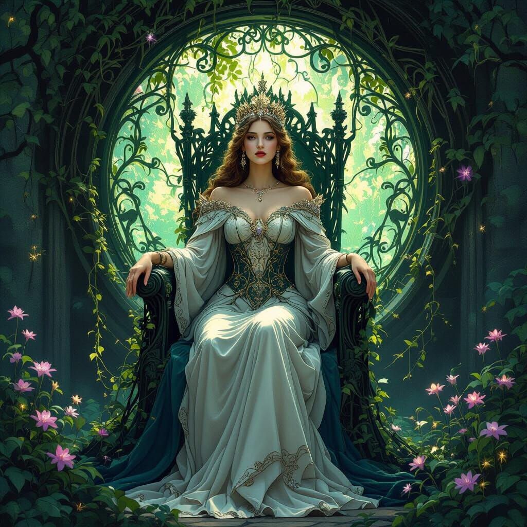 Art Nouveau Queen Before Mystical Portal