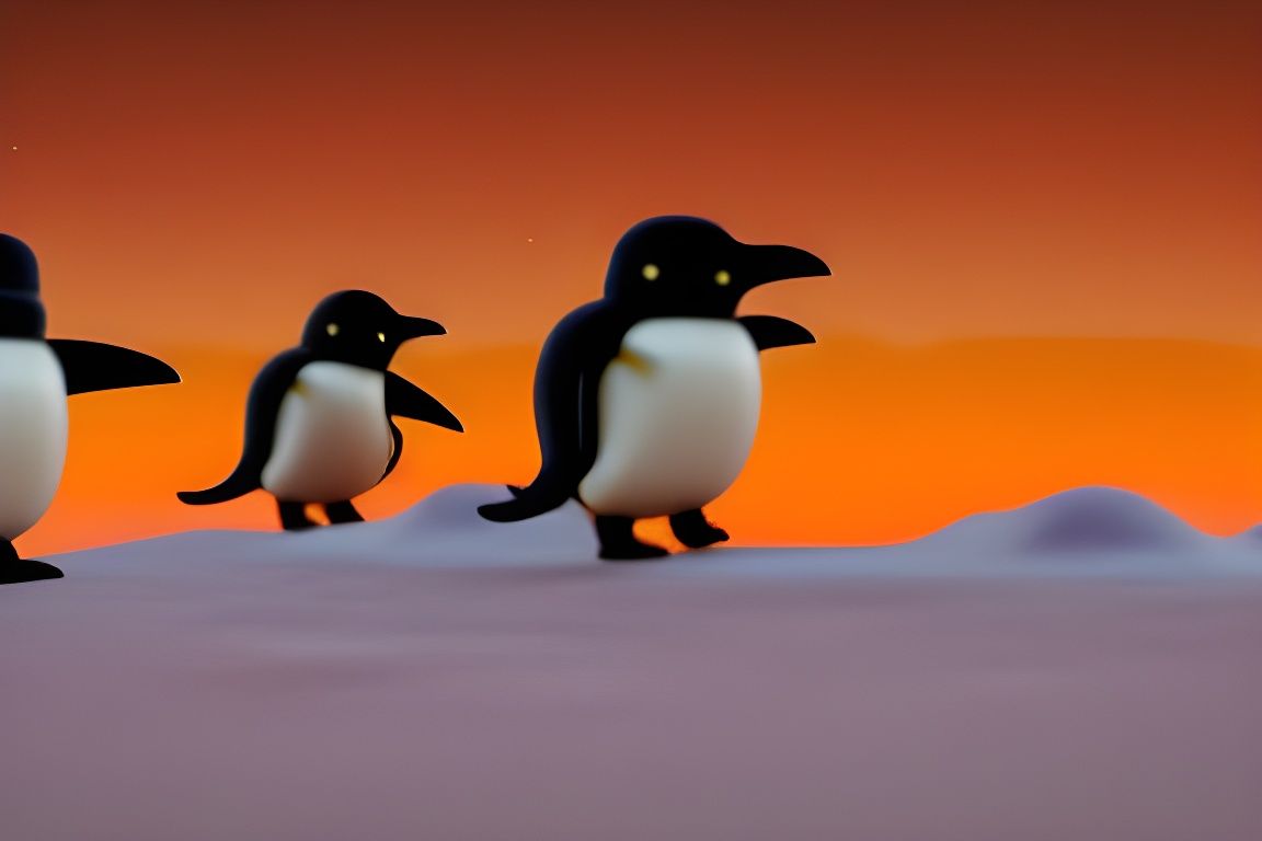 Steampunk Robo Penguins in Golden Hour Light