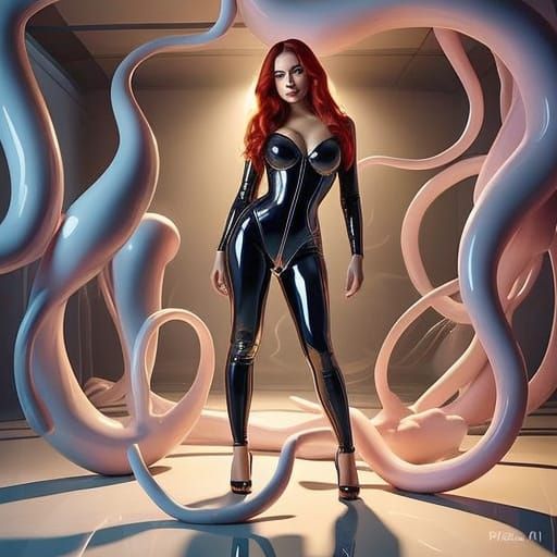 Confident Sci-Fi Goddess with Shimmering Latex and Ethereal ...