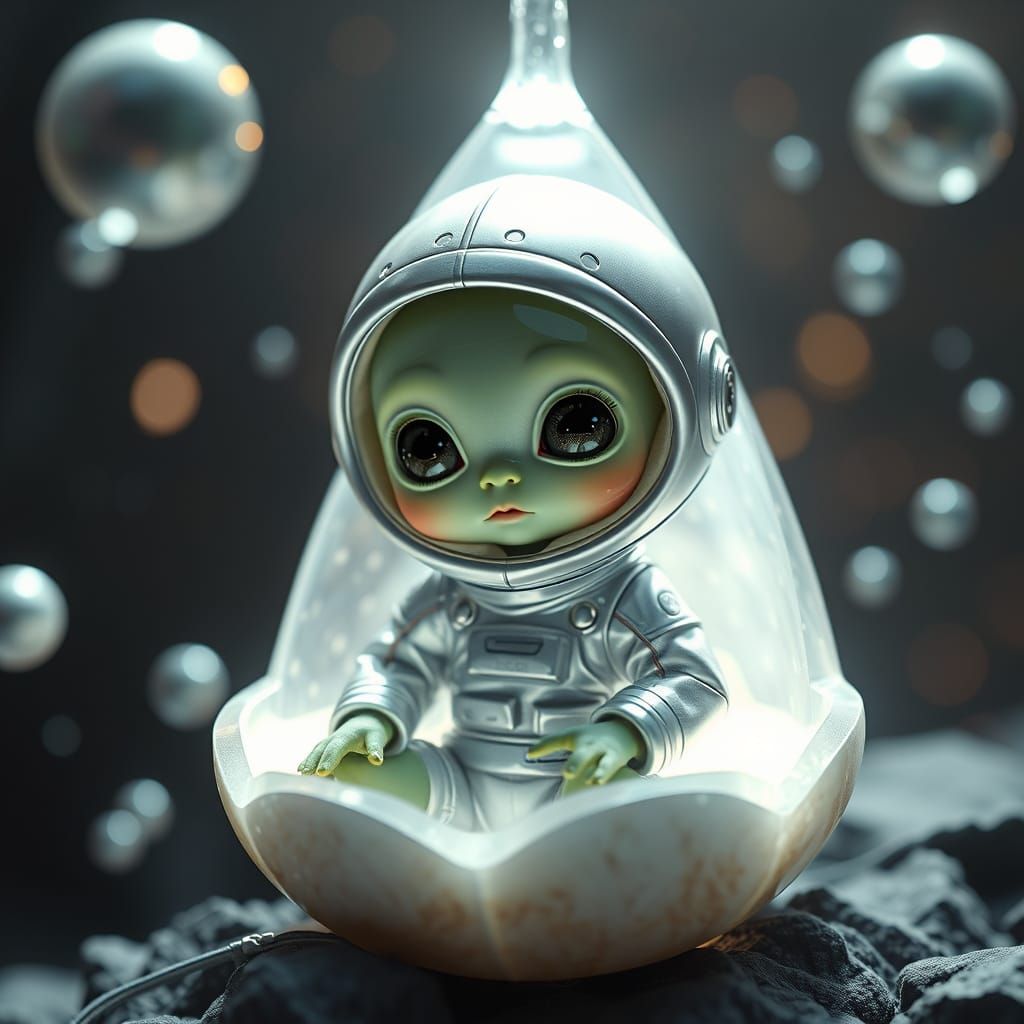 Baby Alien in Crystal Pod with Spacesuit: Sci-Fi Art