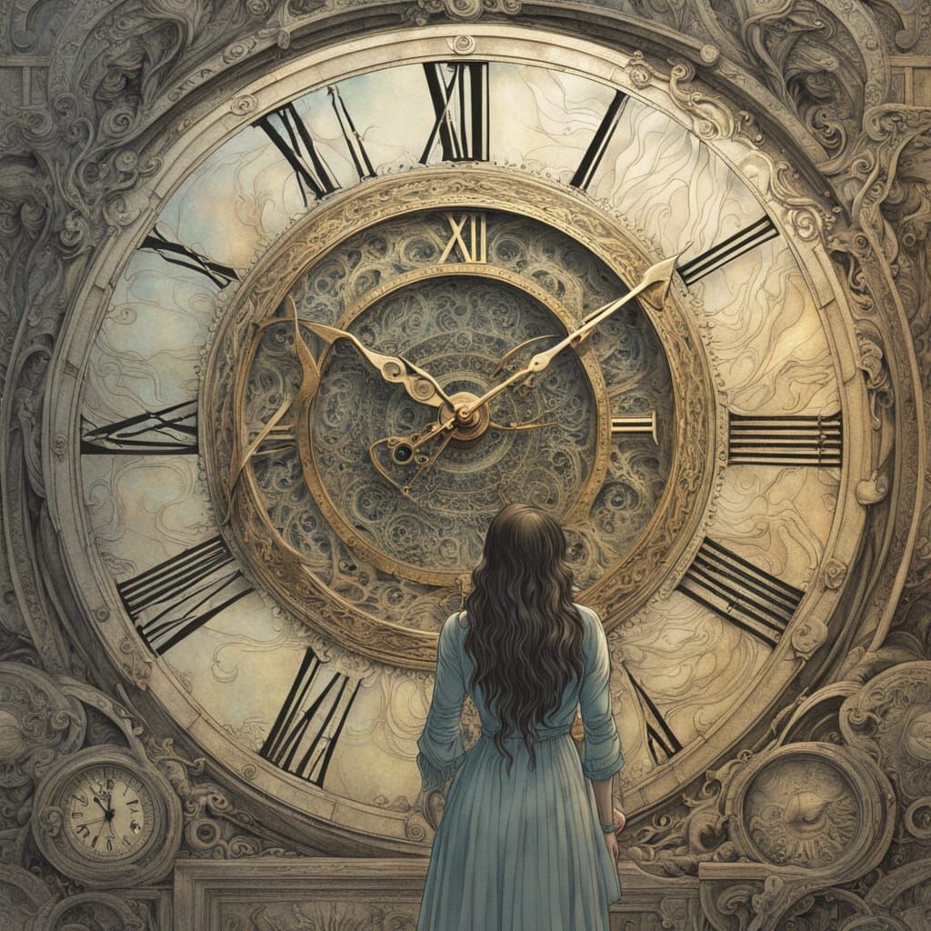 Ethereal Woman Contemplates Time in the Fifth Dimension