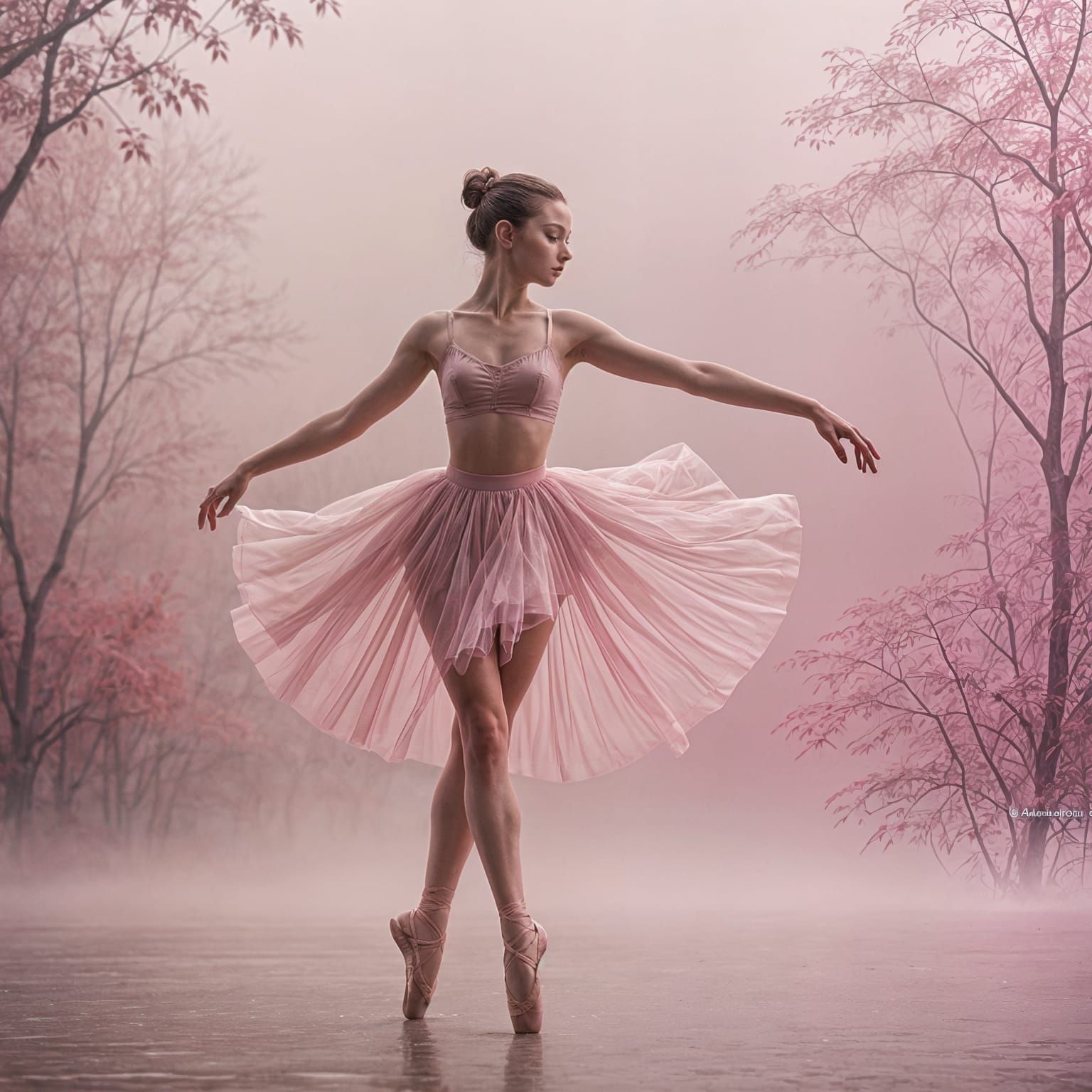 Pink Ballerina Dancing in the Mist