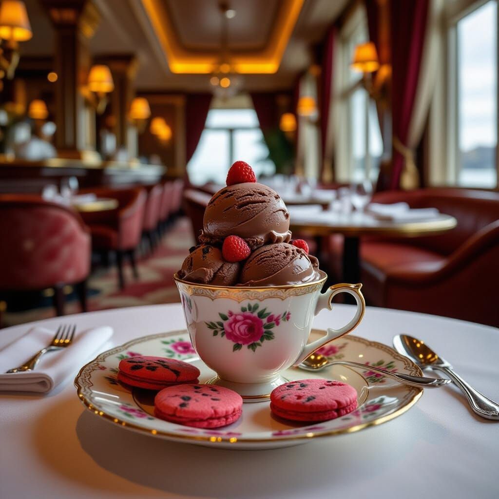 Chocolate Ice Cream in Seaside Restaurant, Photography