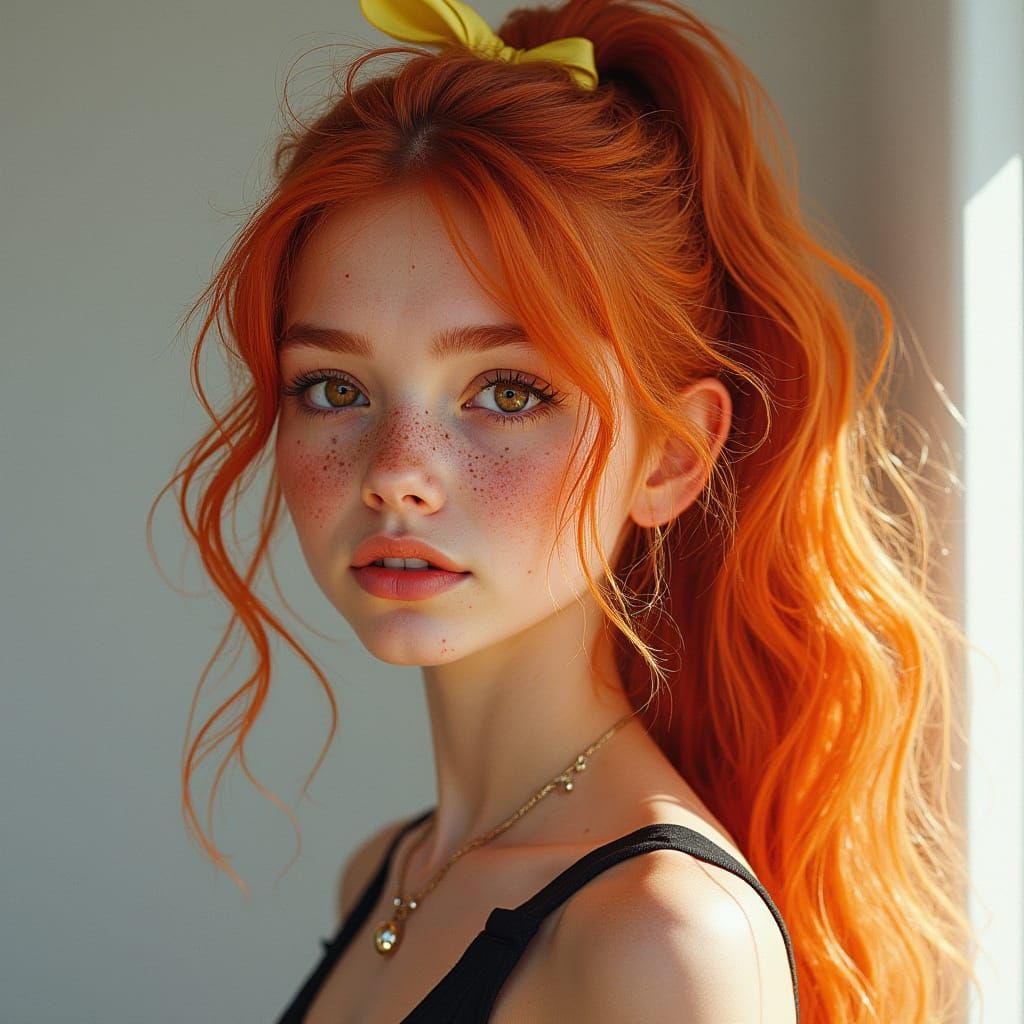 Portrait of a Woman with Flowing Red Hair in Natural Light
