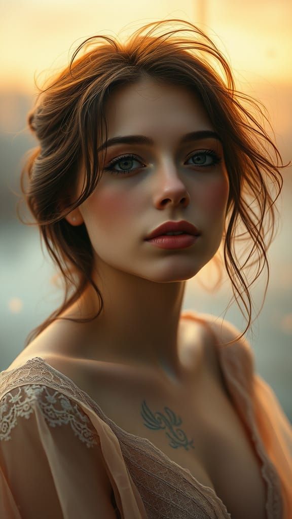 Contemplative Woman in Dreamy, Vibrant Art Style