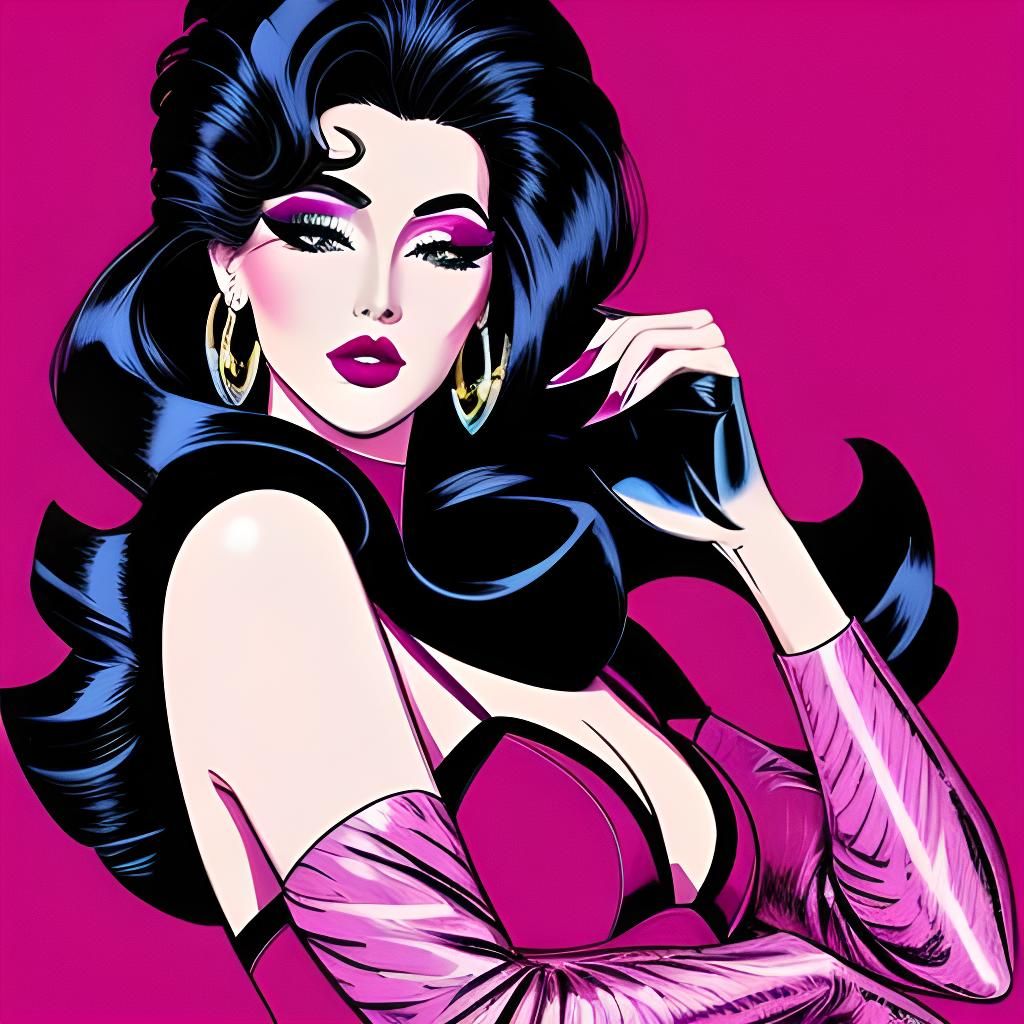 Glamorous Woman in Patrick Nagel Style Digital Art