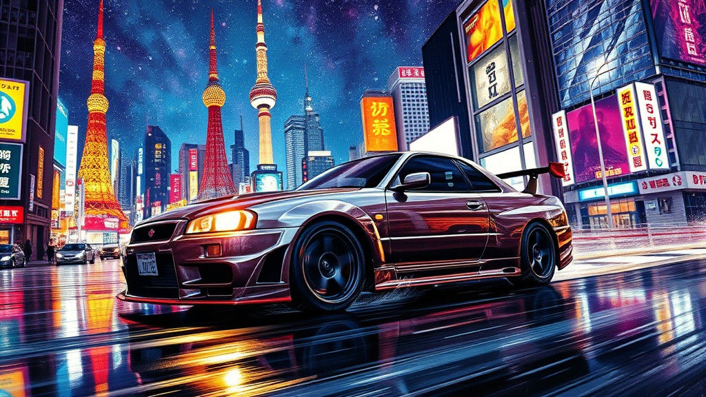 Nissan Skyline in Tokyo with Astral Cosmic Sky