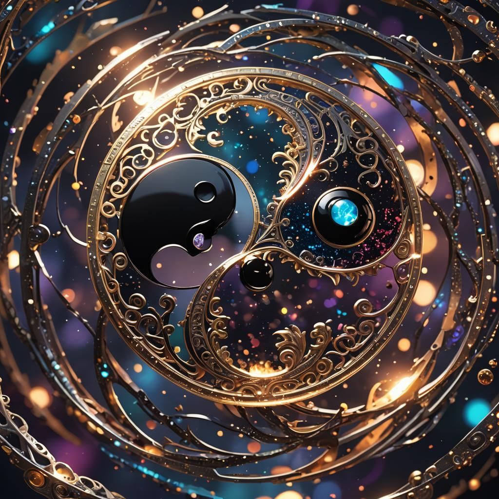 Sparkling Yin-Yang Symbol in 3D Anime Art