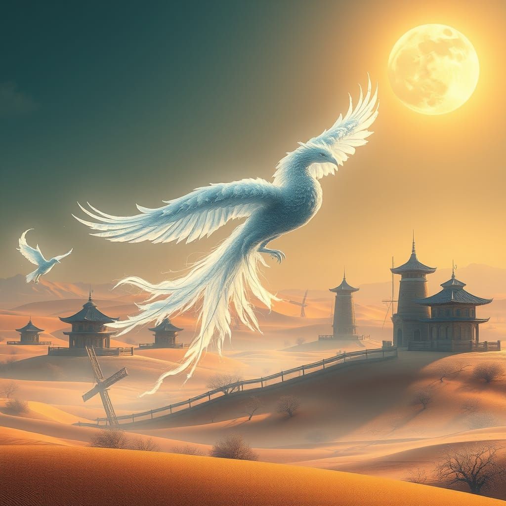 Majestic Ice Phoenix Soars Through Frosty Air in Dreamlike L...