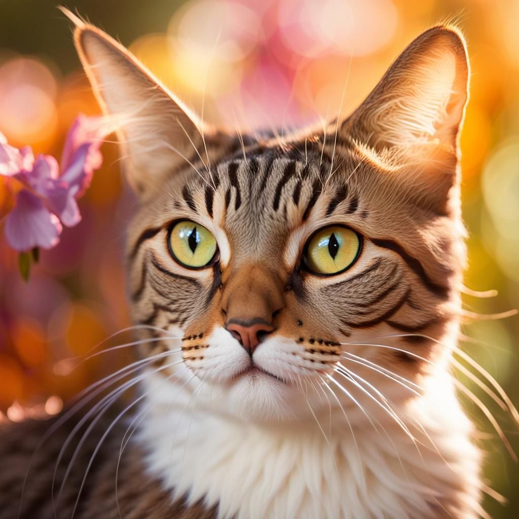 Cat Portrait with Butterfly, High Contrast Photography