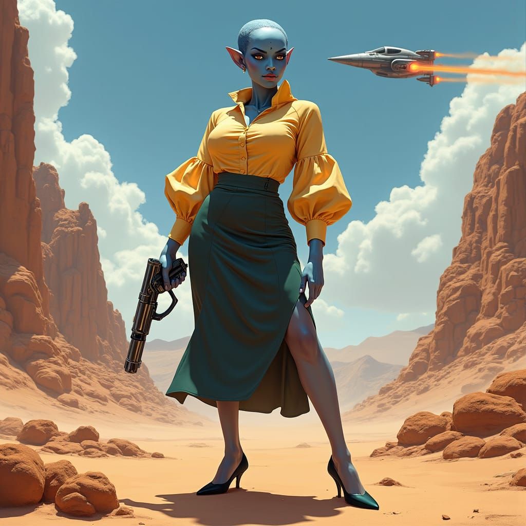 Confident Twi'lek Businesswoman in Desert, Matte Painting