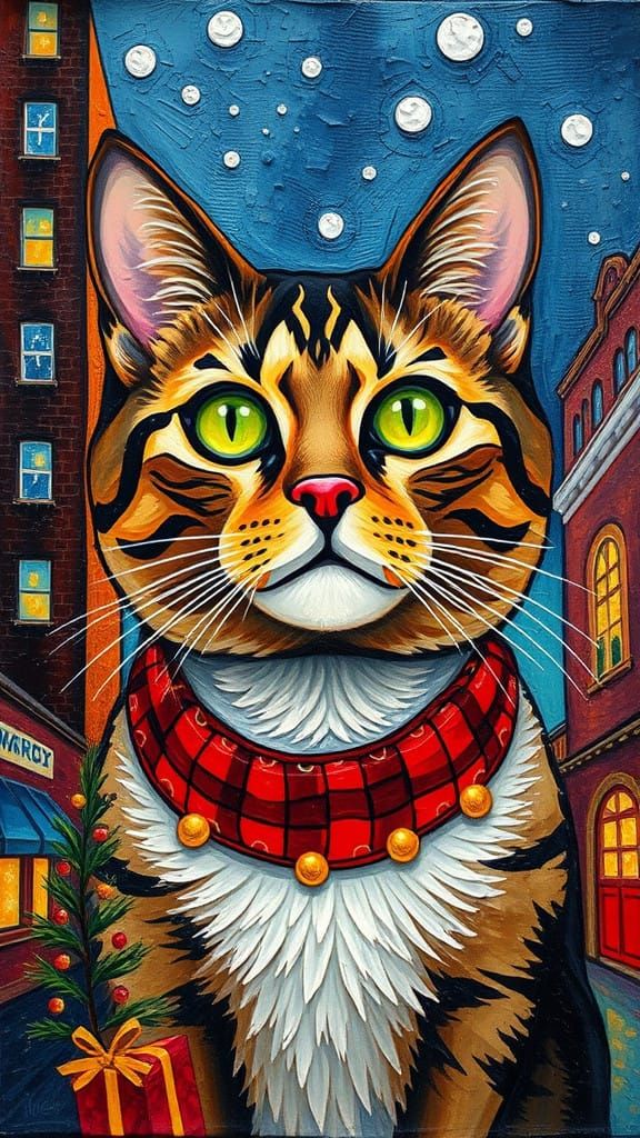 Vibrant Christmas Cat in a Downtown Los Angeles Winter Scene
