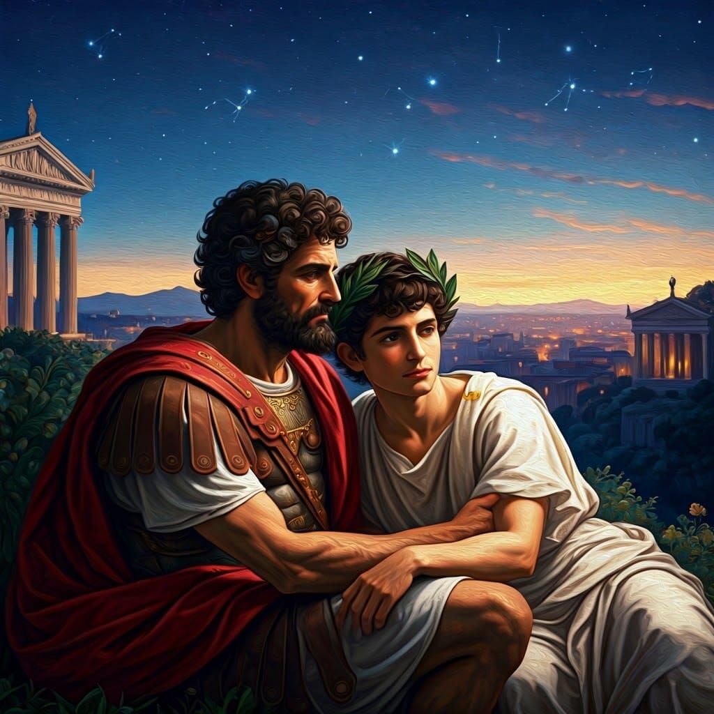 Roman Men Under Starlight: Expressive Classical Scene