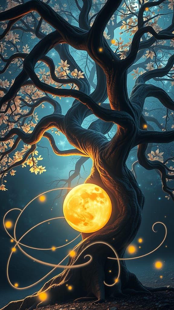 Enchanted Tree Portal to Fantasy Realm in Soft Moonlight
