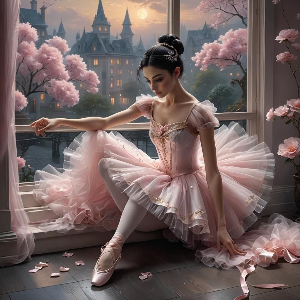 Ballerina Fastening Ballet Shoes, Klimt-Inspired Fine Art