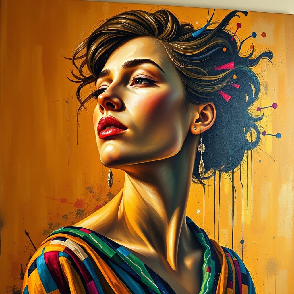 Vibrant Oil Painting of a Woman in Thoughtful Contemplation
