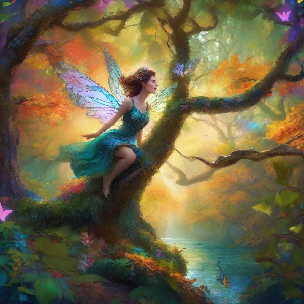 Enchanted Forest Fairy Watching Traveler: Fantasy Concept Ar...
