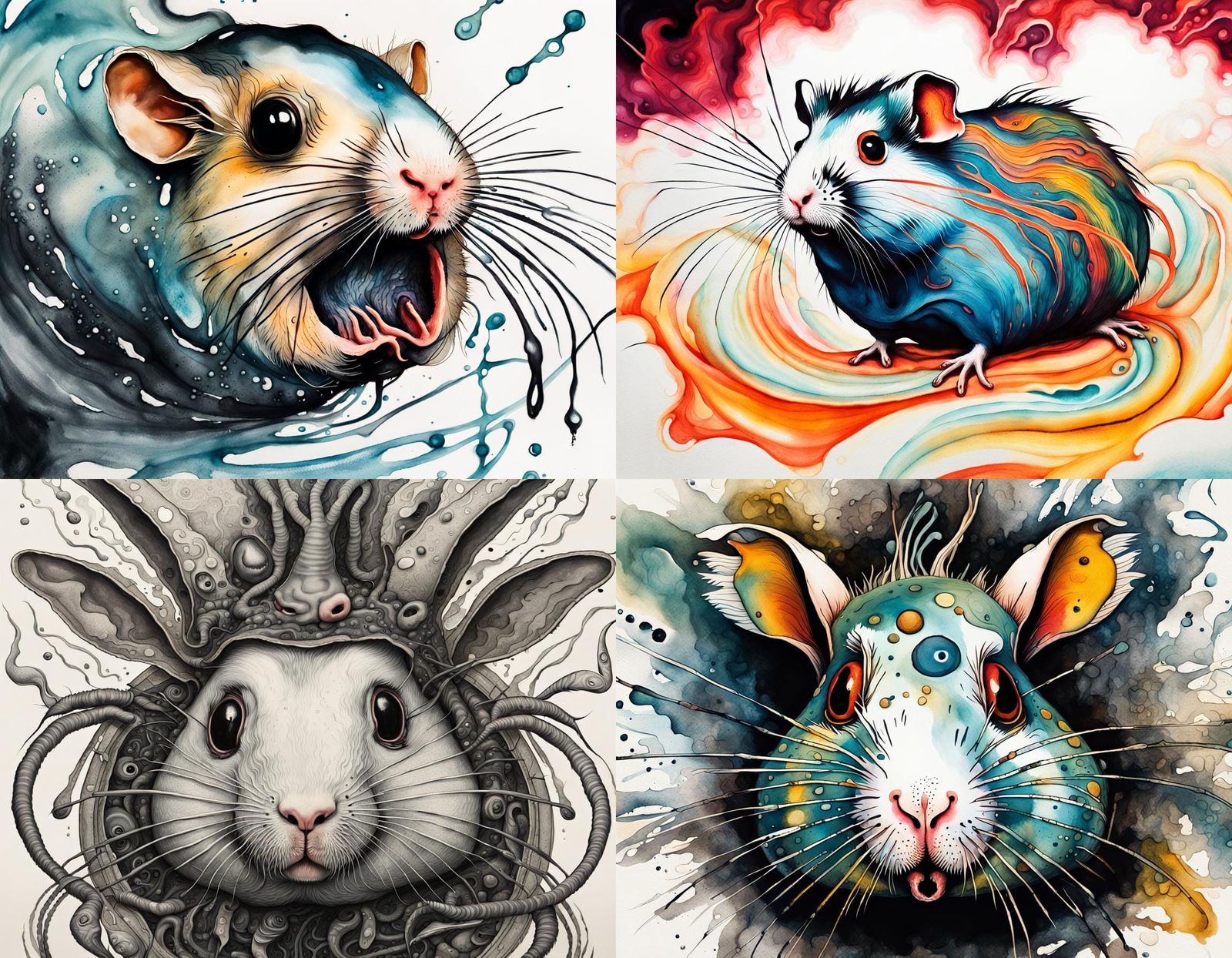 Bizarre Hybrid Creature in Ink Painting Style