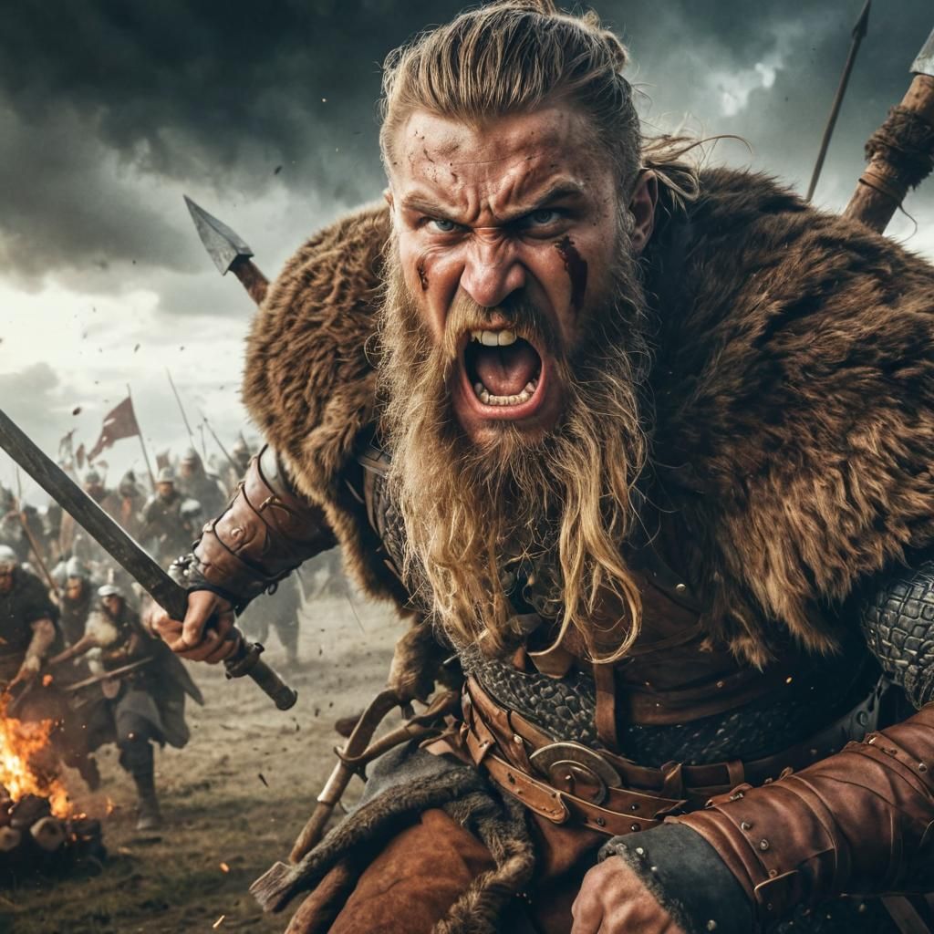 Furious Viking Warrior Charges into Battle
