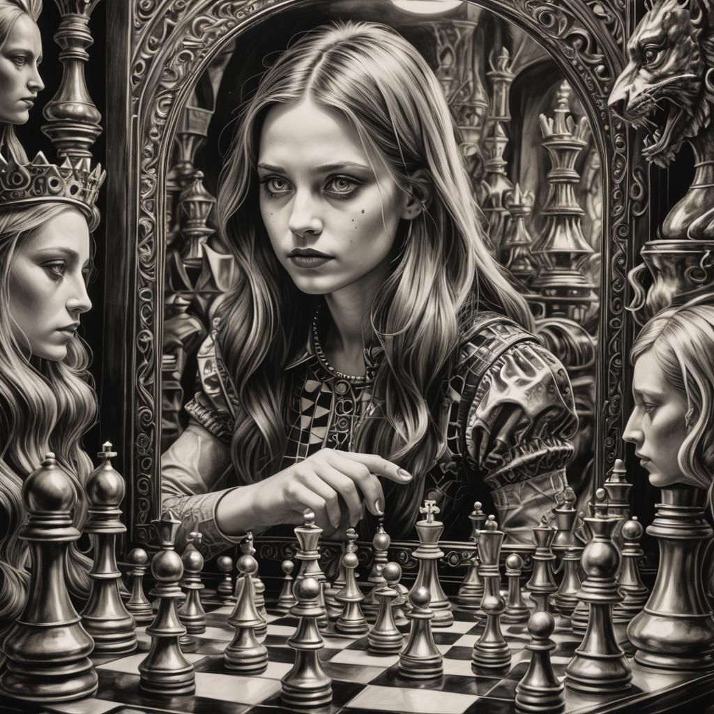 Alice in Chess Wonderland: Charcoal Drawing