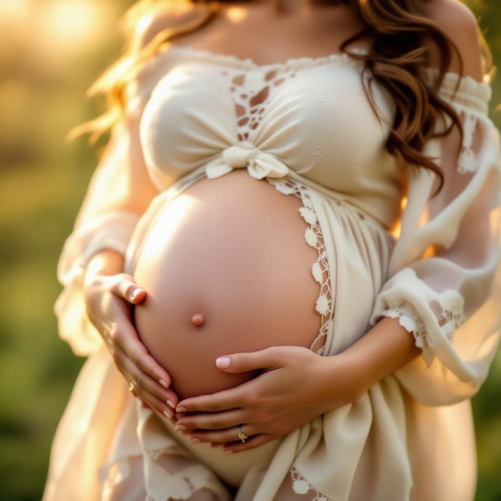 Krupan kadar na stomak trudne mlade prelepe žene koja svojim...