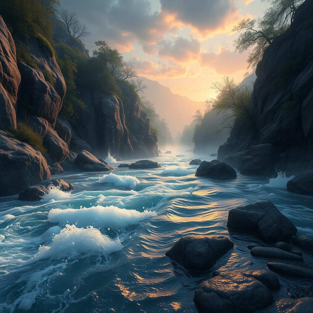 Dreamlike River Landscape in Detailed Matte Painting