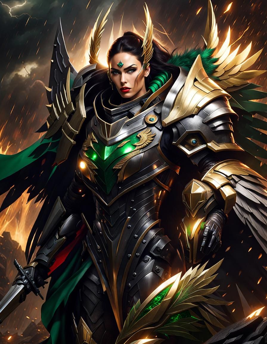 Cybernetic Knight Woman with Winged Helmet