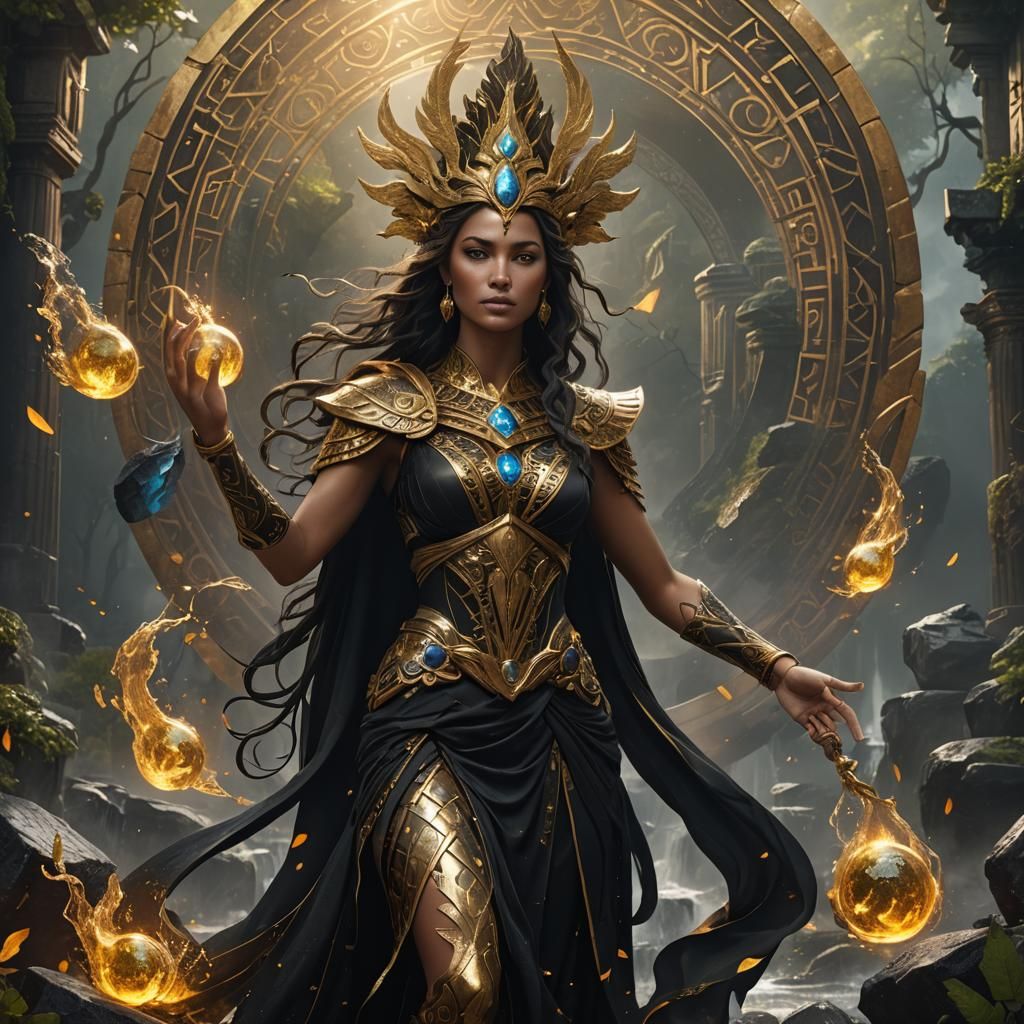 Goddess of Elements in Black and Gold