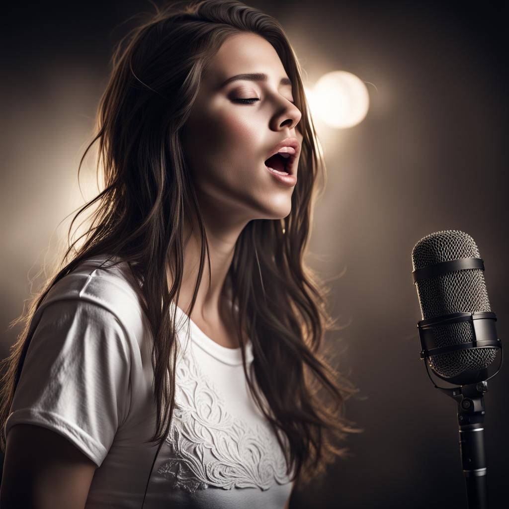 Hyperrealistic Portrait of a Young Woman Singing
